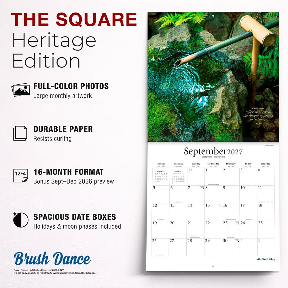 Mindful Living | 2027 12 x 24 Inch (Hanging) Monthly Square Wall Calendar