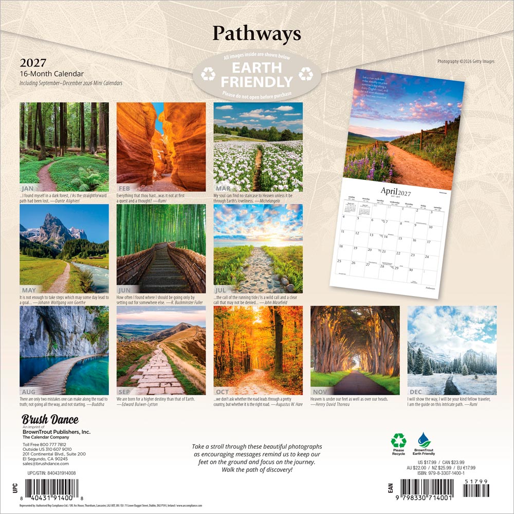 Pathways | 2027 12 x 24 Inch (Hanging) Monthly Square Wall Calendar