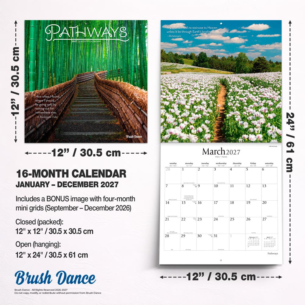 Pathways | 2027 12 x 24 Inch (Hanging) Monthly Square Wall Calendar