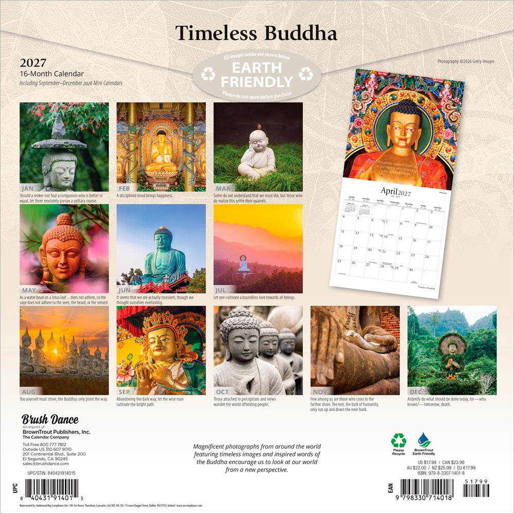 Timeless Buddha | 2027 12 x 24 Inch (Hanging) Monthly Square Wall Calendar