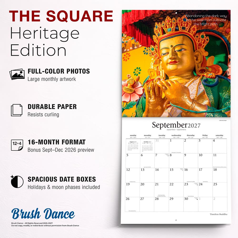 Timeless Buddha | 2027 12 x 24 Inch (Hanging) Monthly Square Wall Calendar