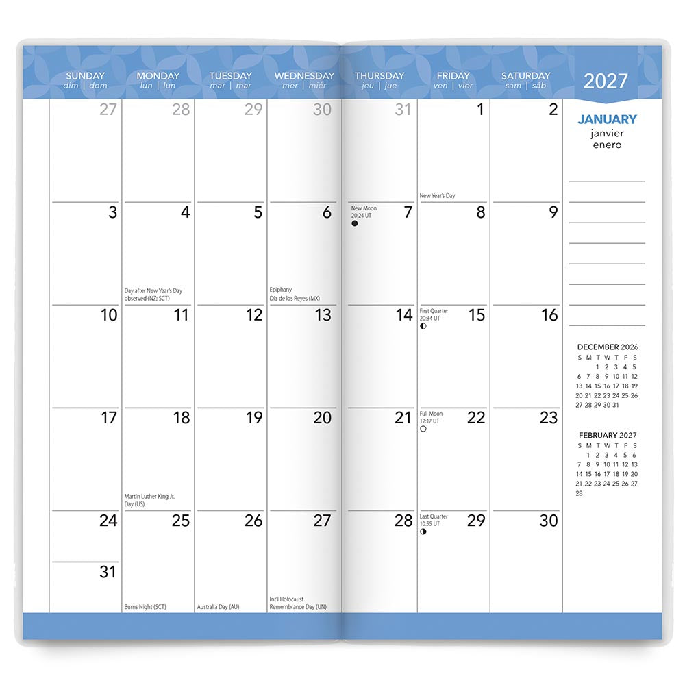 Ariel Collection | 2027-2028 3.5 x 6.5 Inch Two Year Monthly Pocket Planner Calendar | Foil Stamped Cover