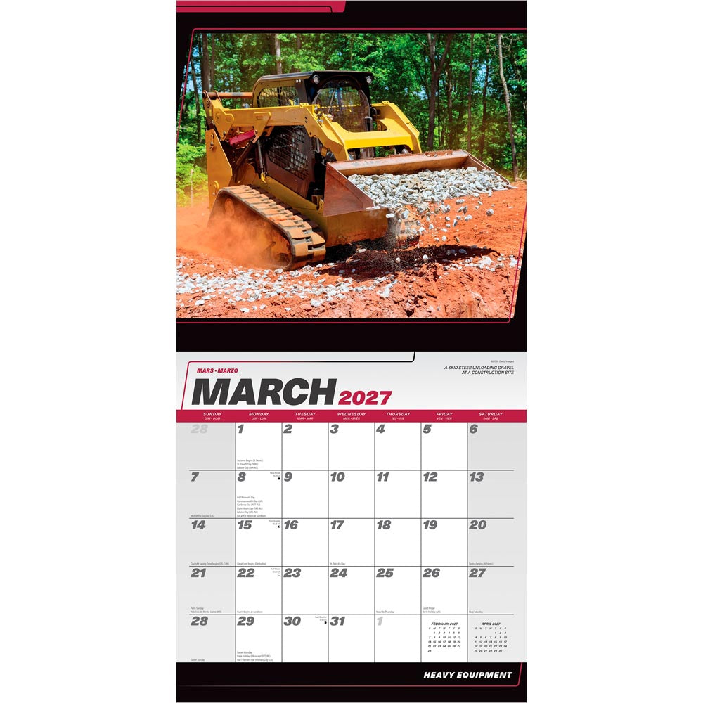 Heavy Equipment | 2027 12 x 24 Inch (Hanging) Monthly Square Wall Calendar