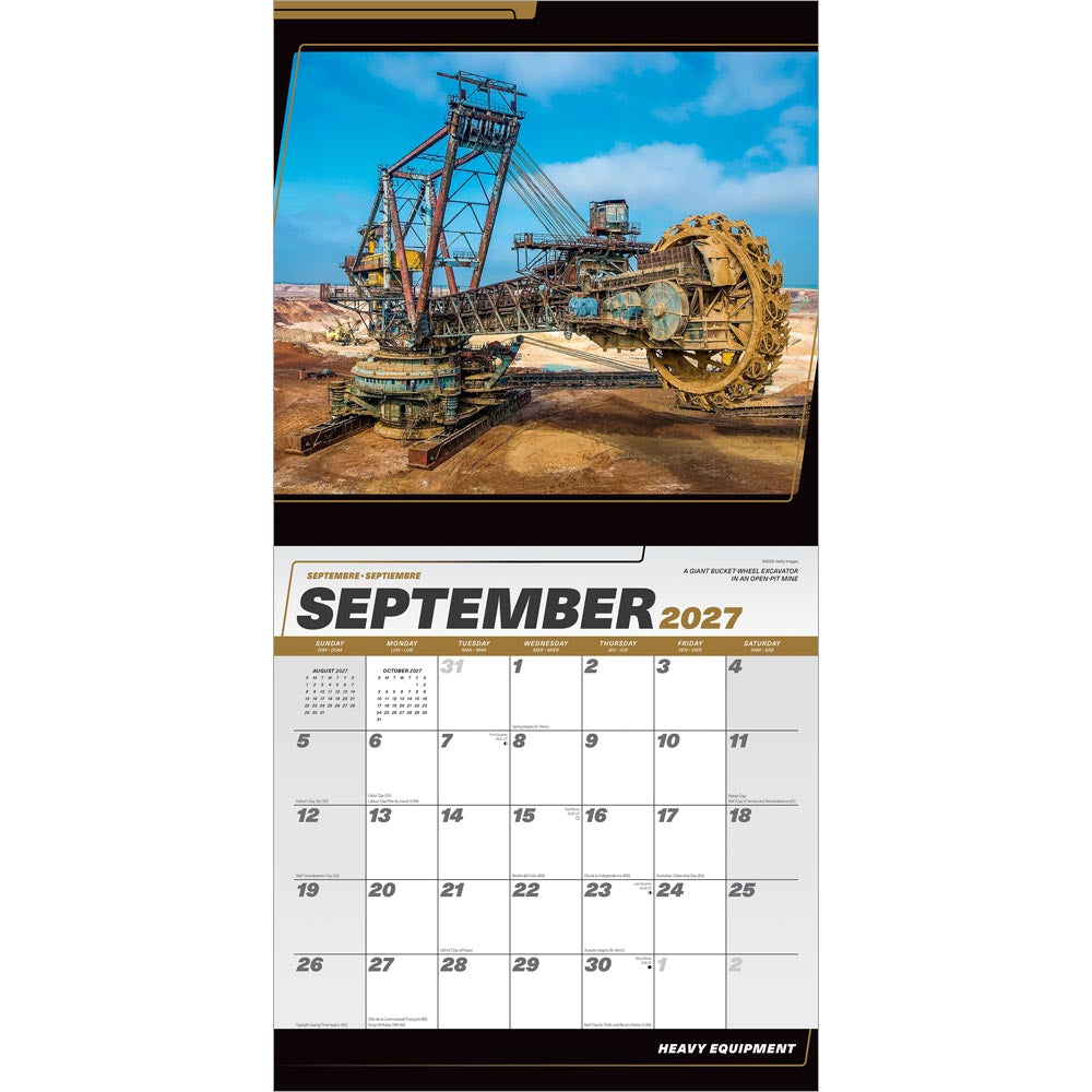 Heavy Equipment | 2027 12 x 24 Inch (Hanging) Monthly Square Wall Calendar