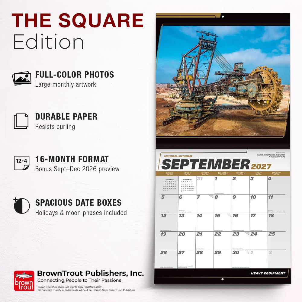 Heavy Equipment | 2027 12 x 24 Inch (Hanging) Monthly Square Wall Calendar