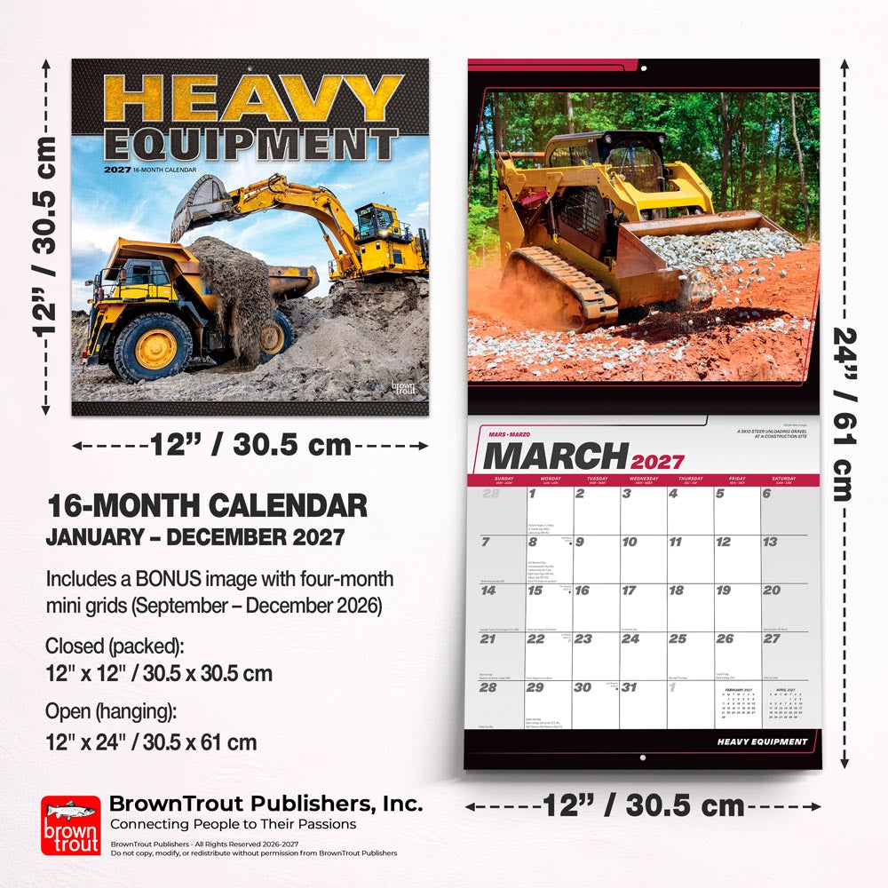Heavy Equipment | 2027 12 x 24 Inch (Hanging) Monthly Square Wall Calendar