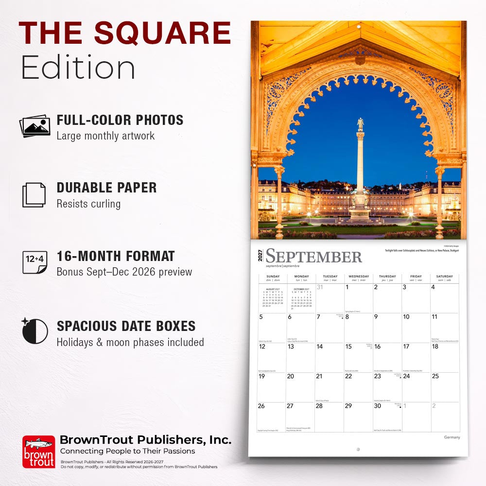 Germany | 2027 12 x 24 Inch (Hanging) Monthly Square Wall Calendar