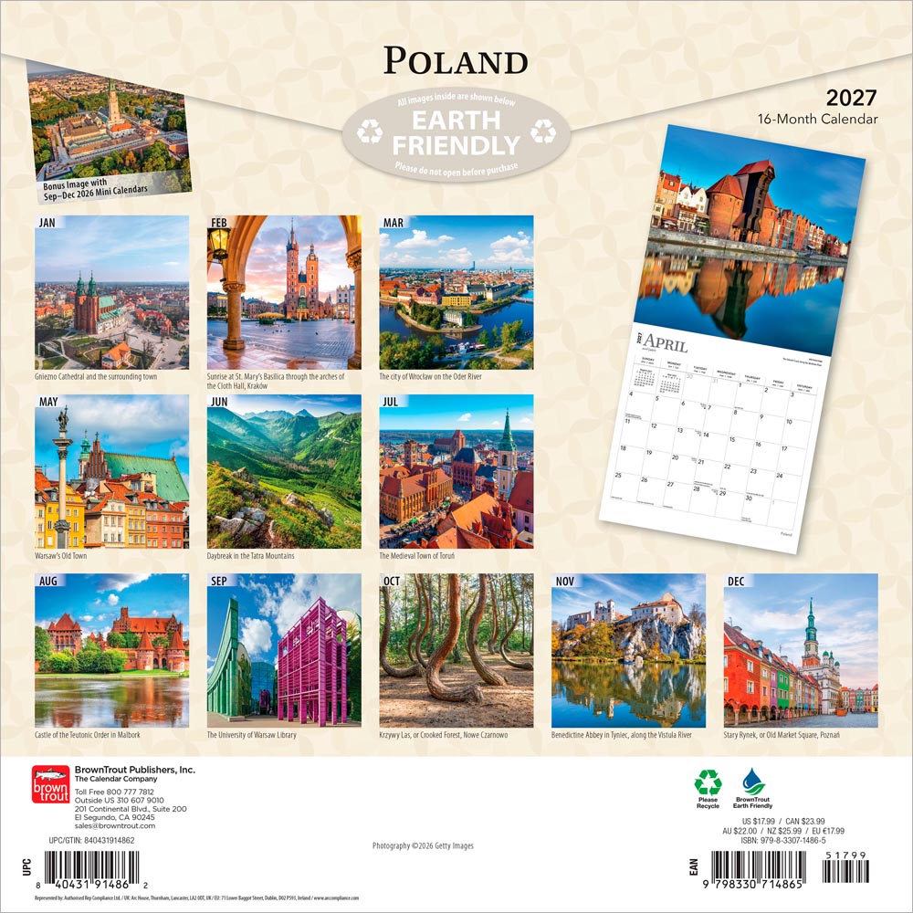 Poland | 2027 12 x 24 Inch (Hanging) Monthly Square Wall Calendar