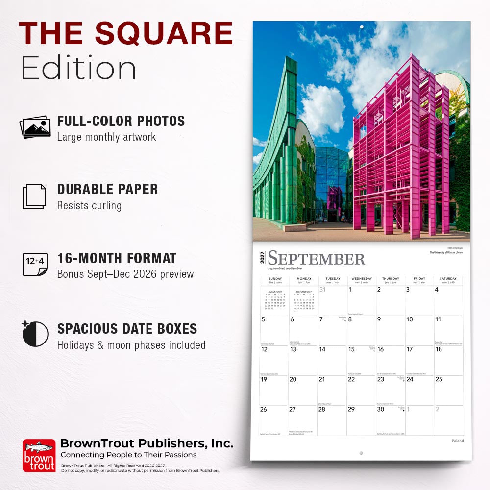 Poland | 2027 12 x 24 Inch (Hanging) Monthly Square Wall Calendar