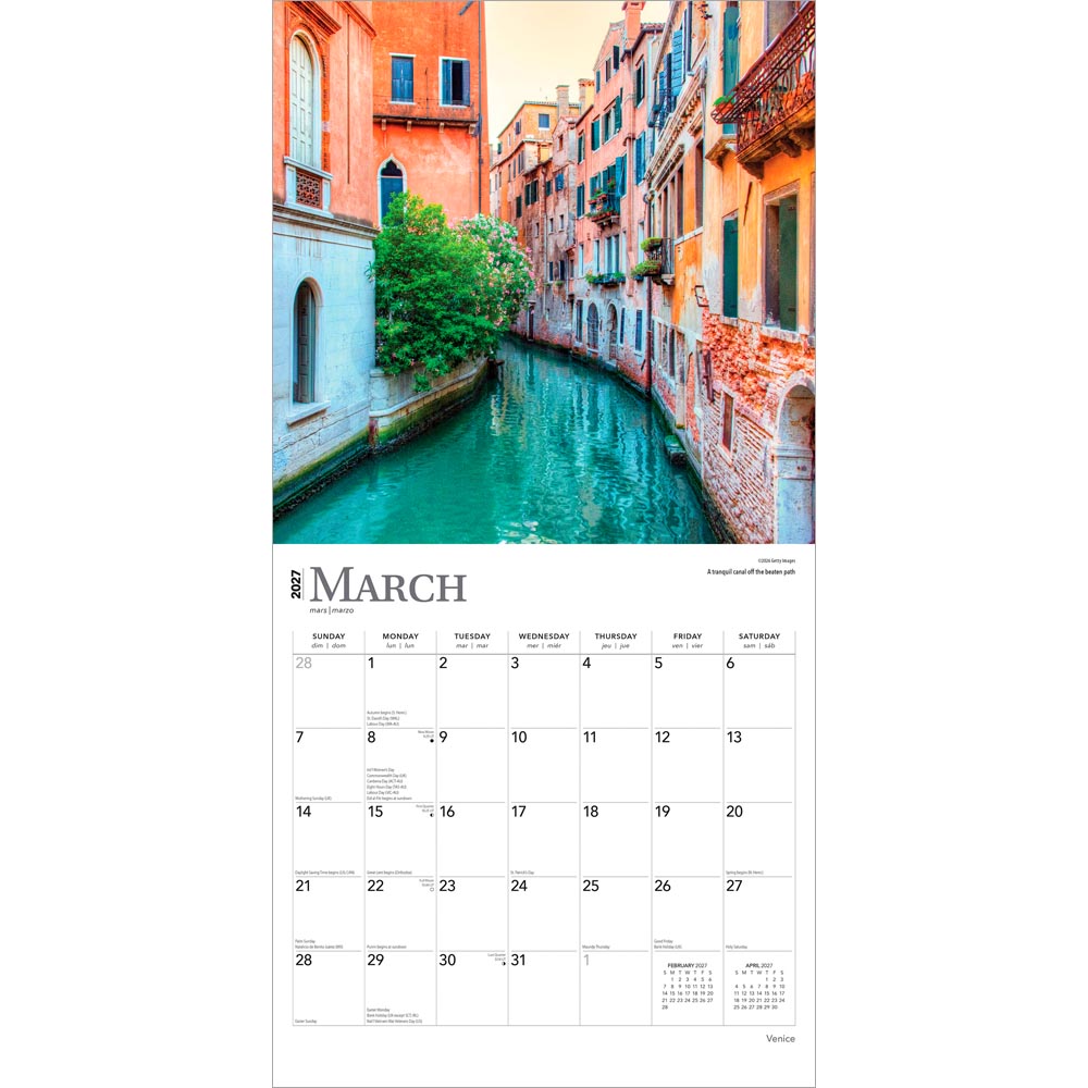 Venice | 2027 12 x 24 Inch (Hanging) Monthly Square Wall Calendar