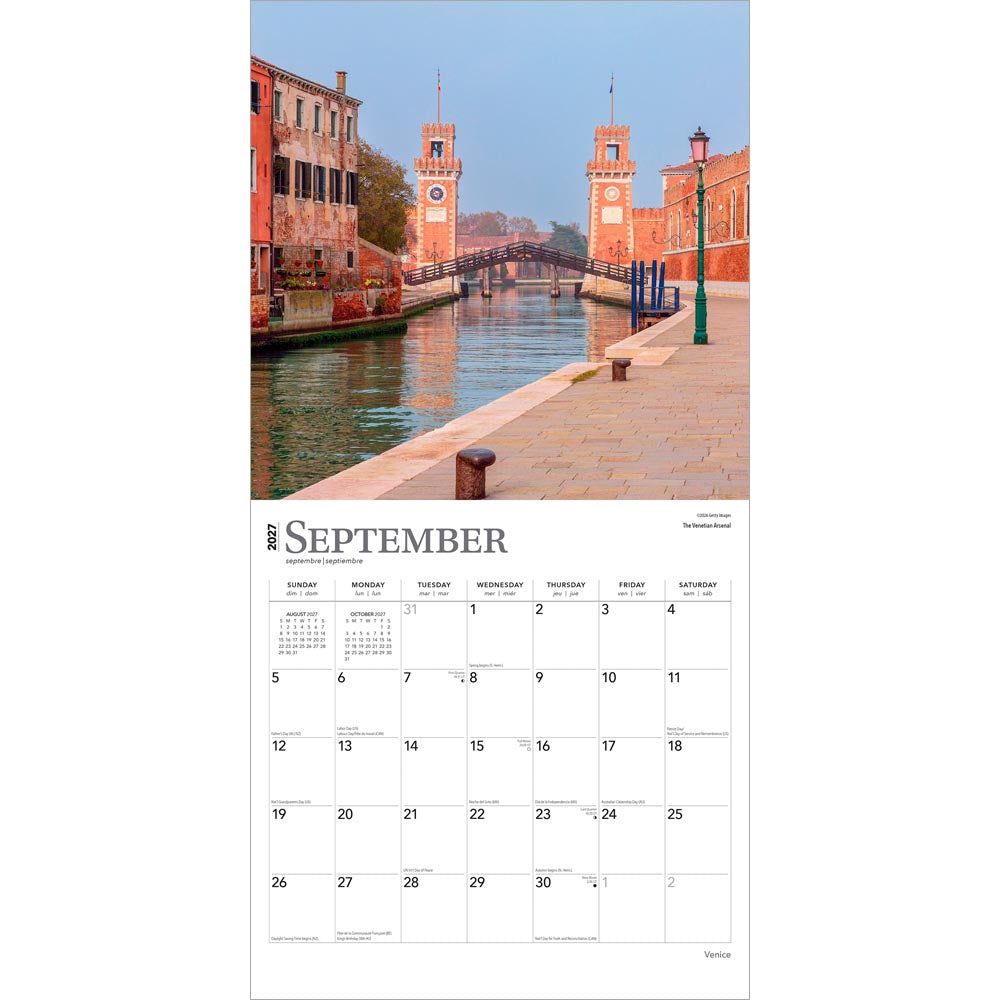 Venice | 2027 12 x 24 Inch (Hanging) Monthly Square Wall Calendar