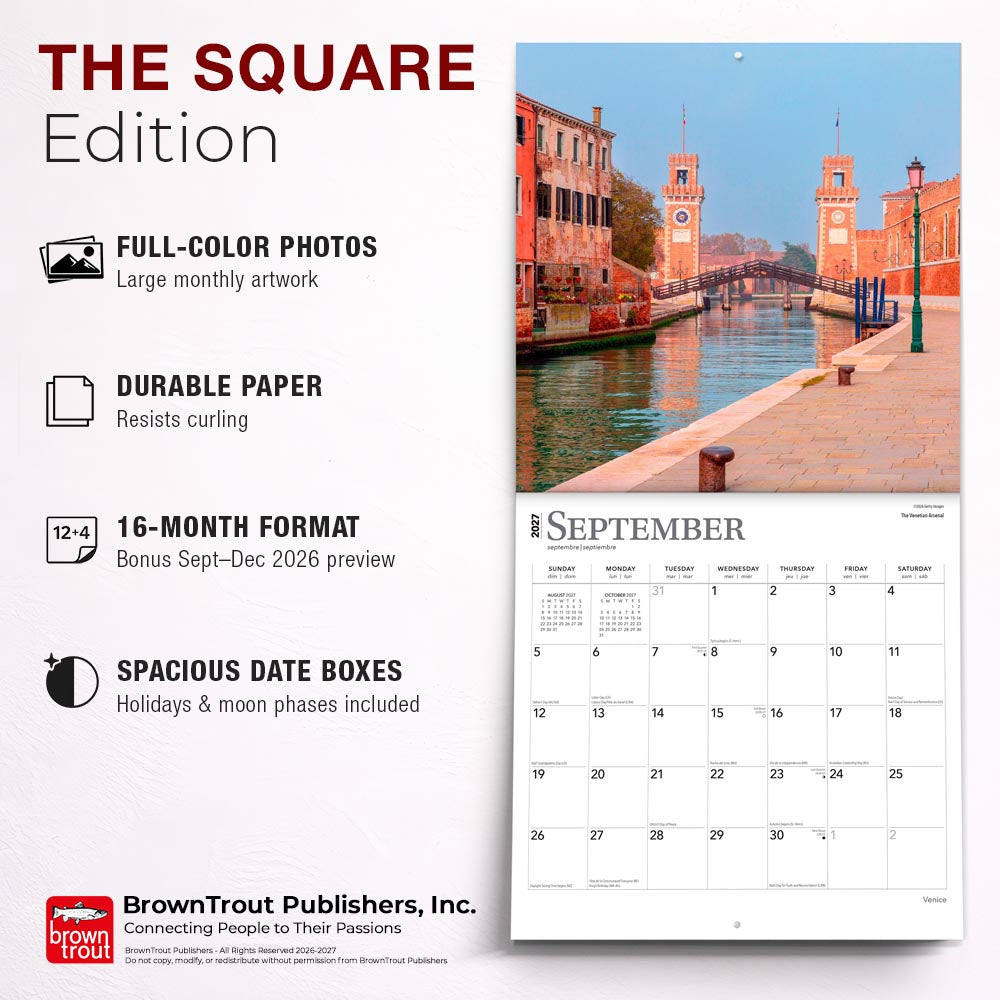 Venice | 2027 12 x 24 Inch (Hanging) Monthly Square Wall Calendar