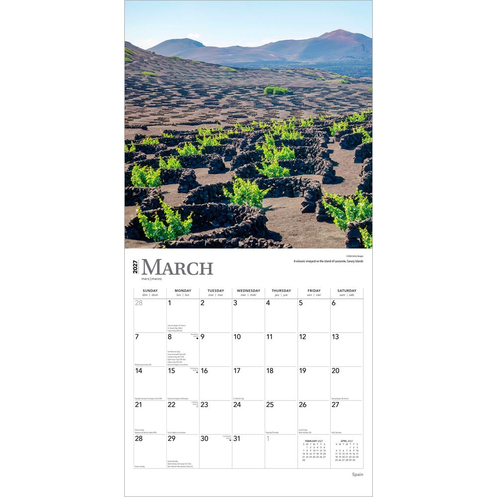 Spain | 2027 12 x 24 Inch (Hanging) Monthly Square Wall Calendar