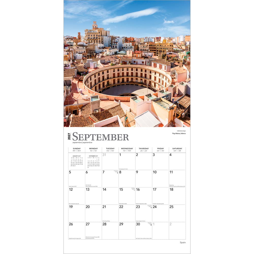 Spain | 2027 12 x 24 Inch (Hanging) Monthly Square Wall Calendar