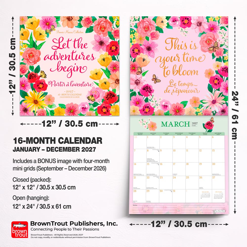 Bonnie Marcus OFFICIAL | 2027 12 x 24 Inch (Hanging) Monthly Square Wall Calendar | English/French Bilingual