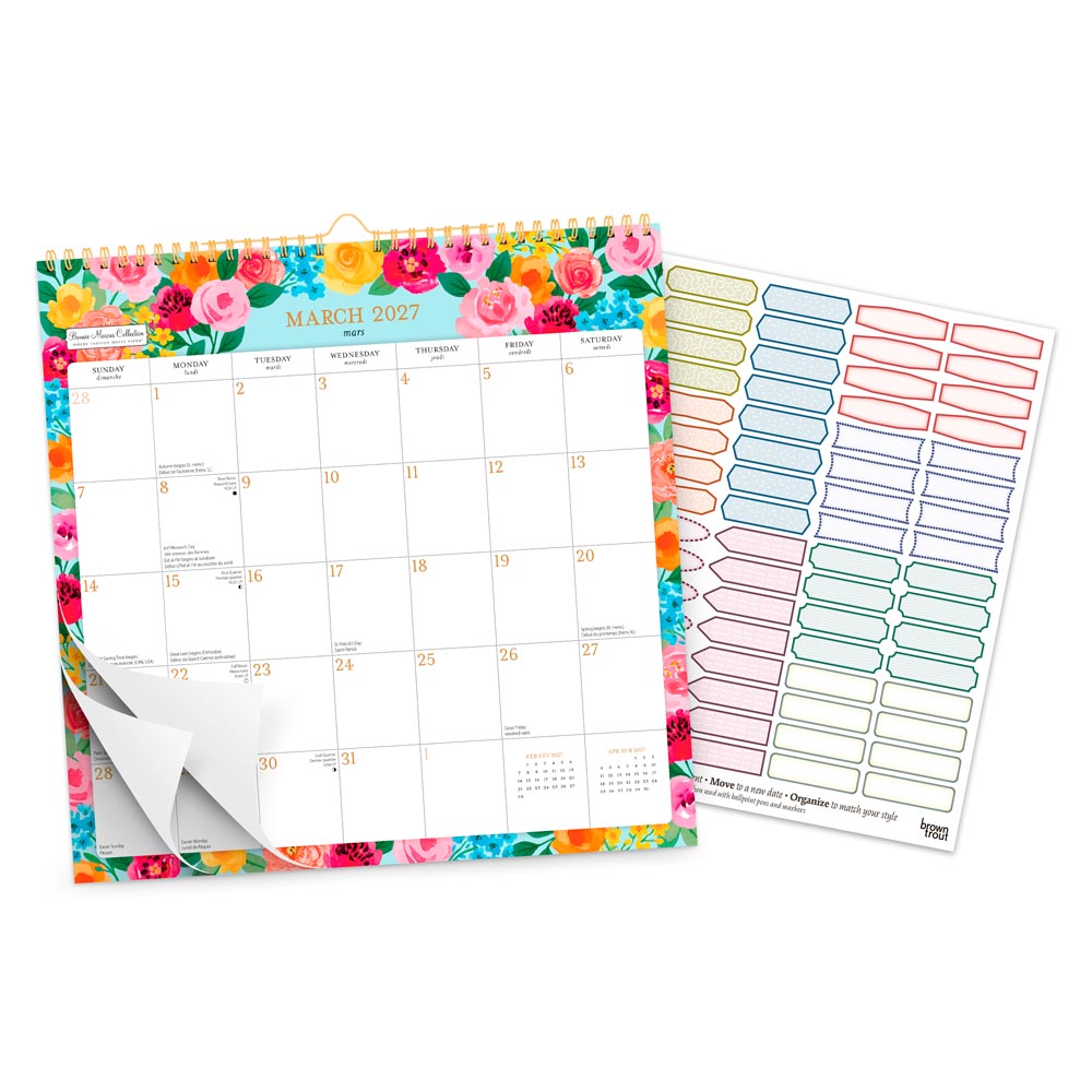 Bonnie Marcus OFFICIAL | 2027 12 x 12 Inch (Hanging) Monthly Square Wire-O Calendar | Sticker Sheet | English/French Bilingual