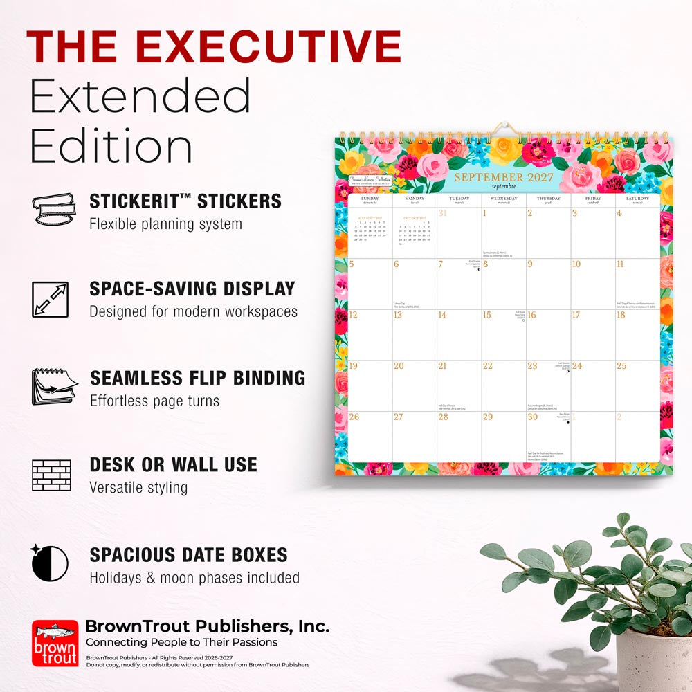 Bonnie Marcus OFFICIAL | 2027 12 x 12 Inch (Hanging) Monthly Square Wire-O Calendar | Sticker Sheet | English/French Bilingual