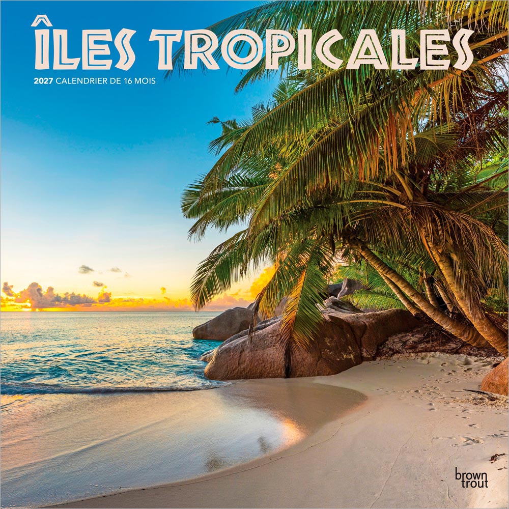 Îles Tropicales | 2027 12 x 24 Inch (Hanging) Monthly Square Wall Calendar | French Language
