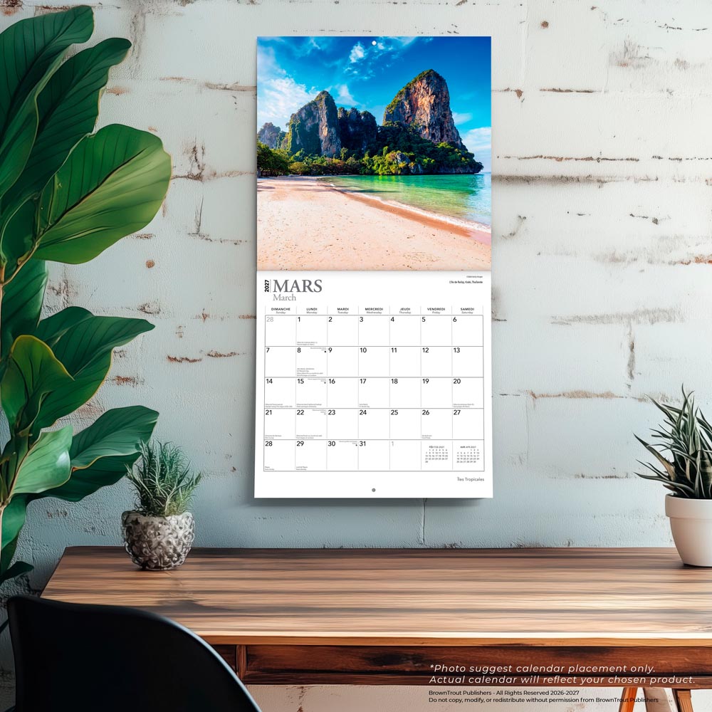 Îles Tropicales | 2027 12 x 24 Inch (Hanging) Monthly Square Wall Calendar | French Language