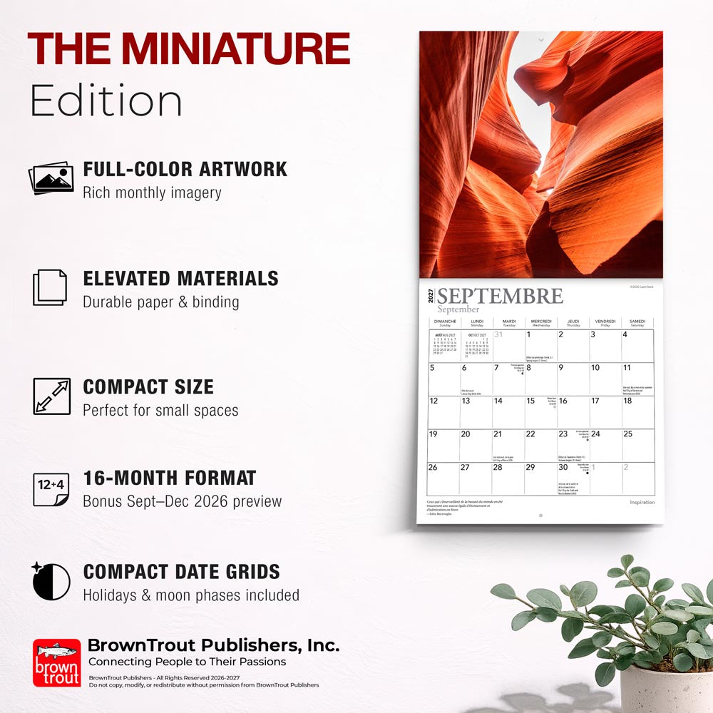 Inspiration | 2027 7 x 14 Inch (Hanging) Monthly Mini Wall Calendar | French Language