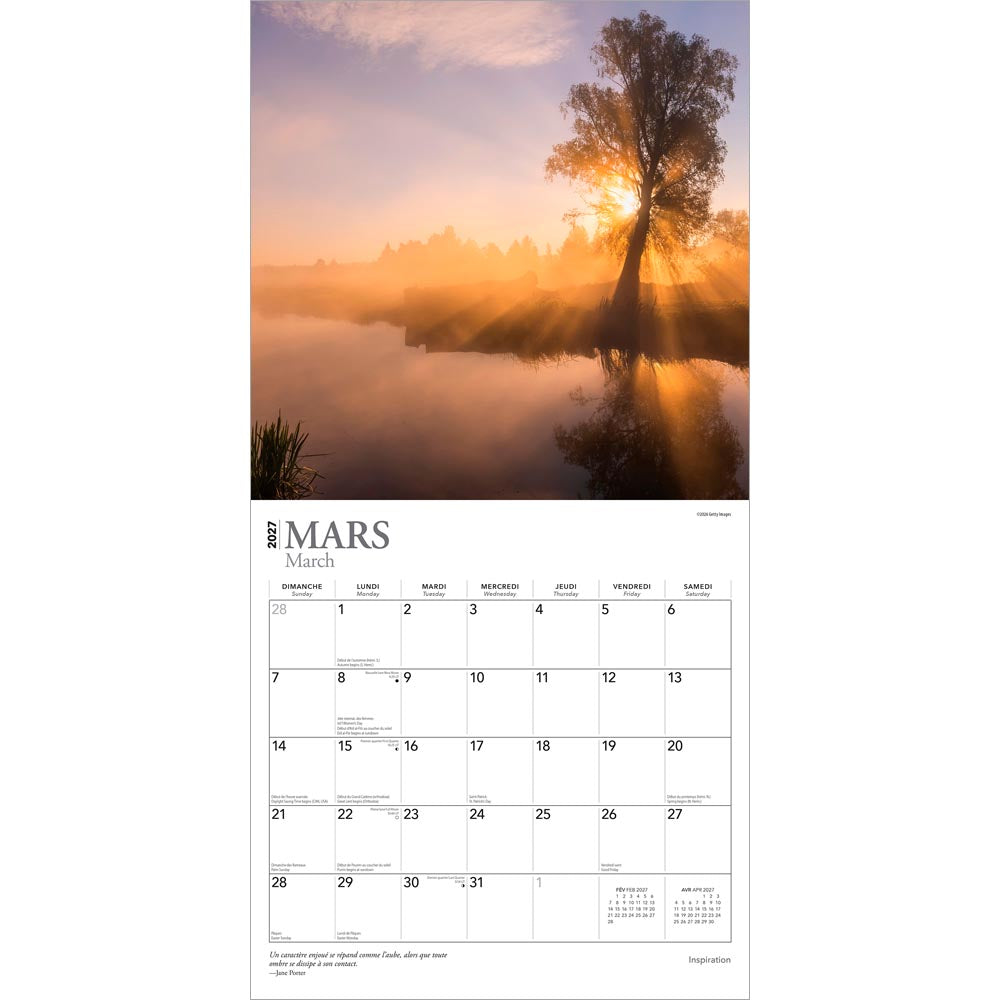 Inspiration | 2027 12 x 24 Inch (Hanging) Monthly Square Wall Calendar | French Language