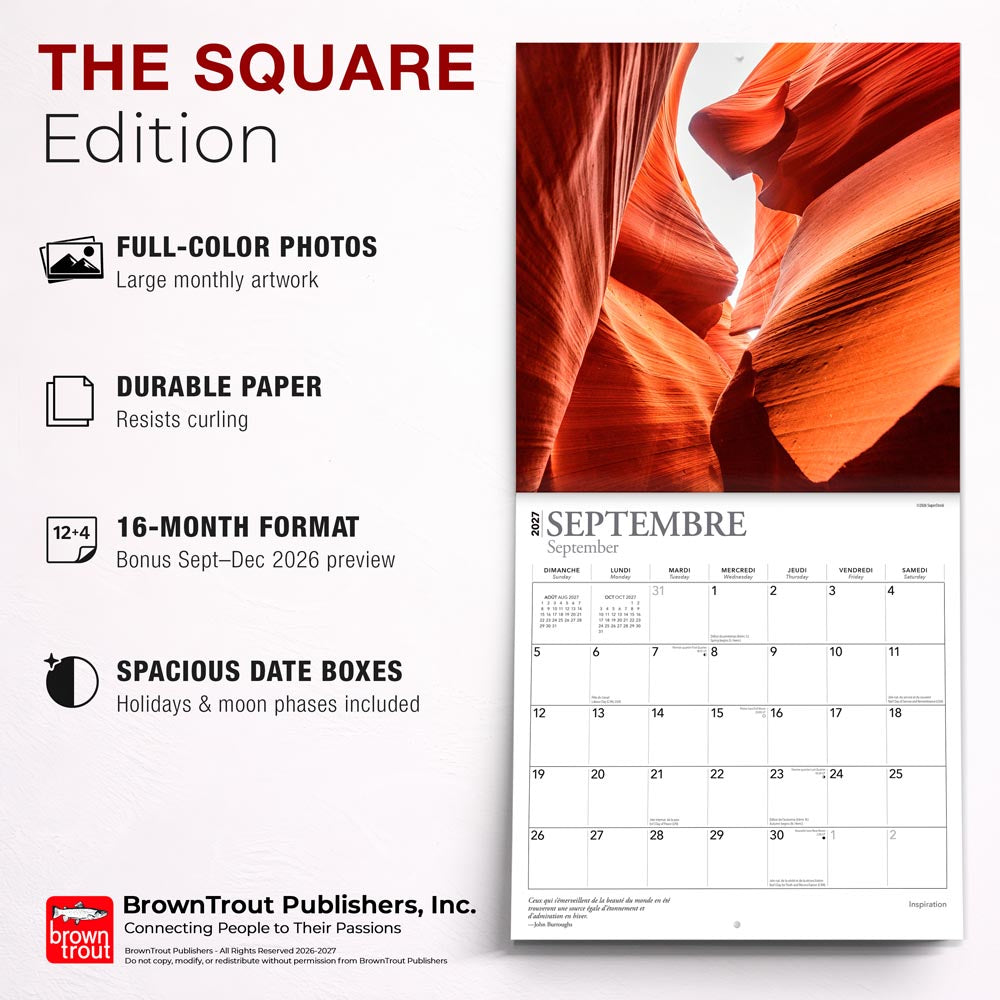 Inspiration | 2027 12 x 24 Inch (Hanging) Monthly Square Wall Calendar | French Language