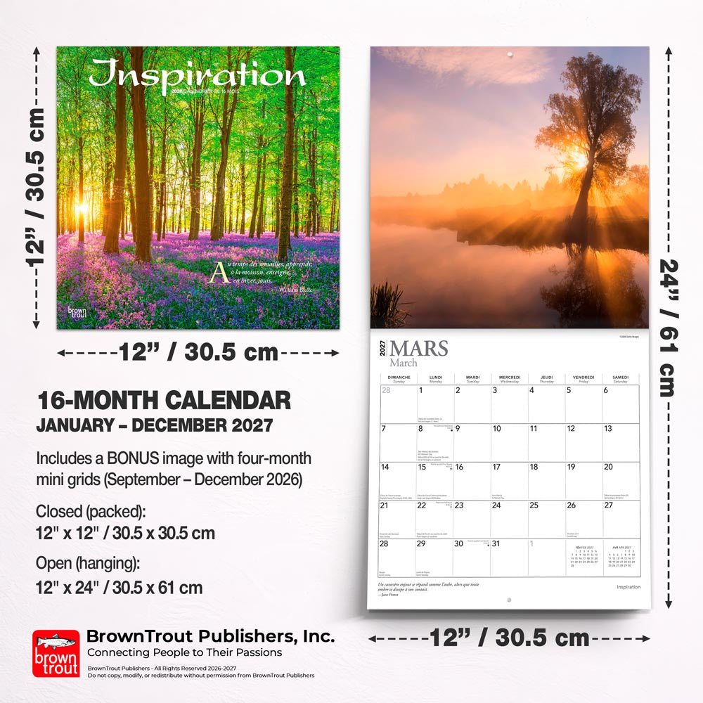 Inspiration | 2027 12 x 24 Inch (Hanging) Monthly Square Wall Calendar | French Language
