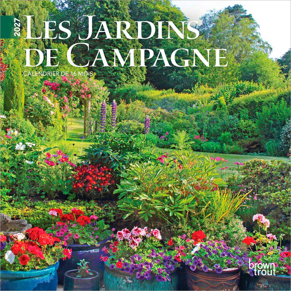 Les Jardins de Campagne | 2027 7 x 14 Inch (Hanging) Monthly Mini Wall Calendar | French Language
