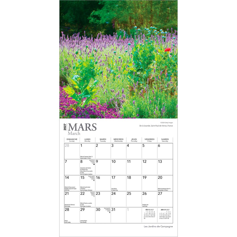 Les Jardins de Campagne | 2027 7 x 14 Inch (Hanging) Monthly Mini Wall Calendar | French Language