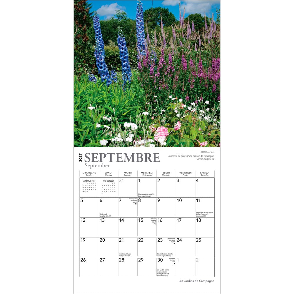 Les Jardins de Campagne | 2027 7 x 14 Inch (Hanging) Monthly Mini Wall Calendar | French Language