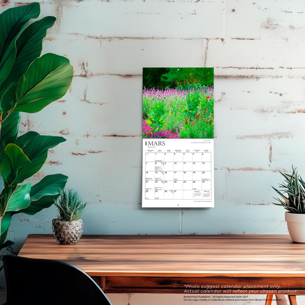 Les Jardins de Campagne | 2027 7 x 14 Inch (Hanging) Monthly Mini Wall Calendar | French Language