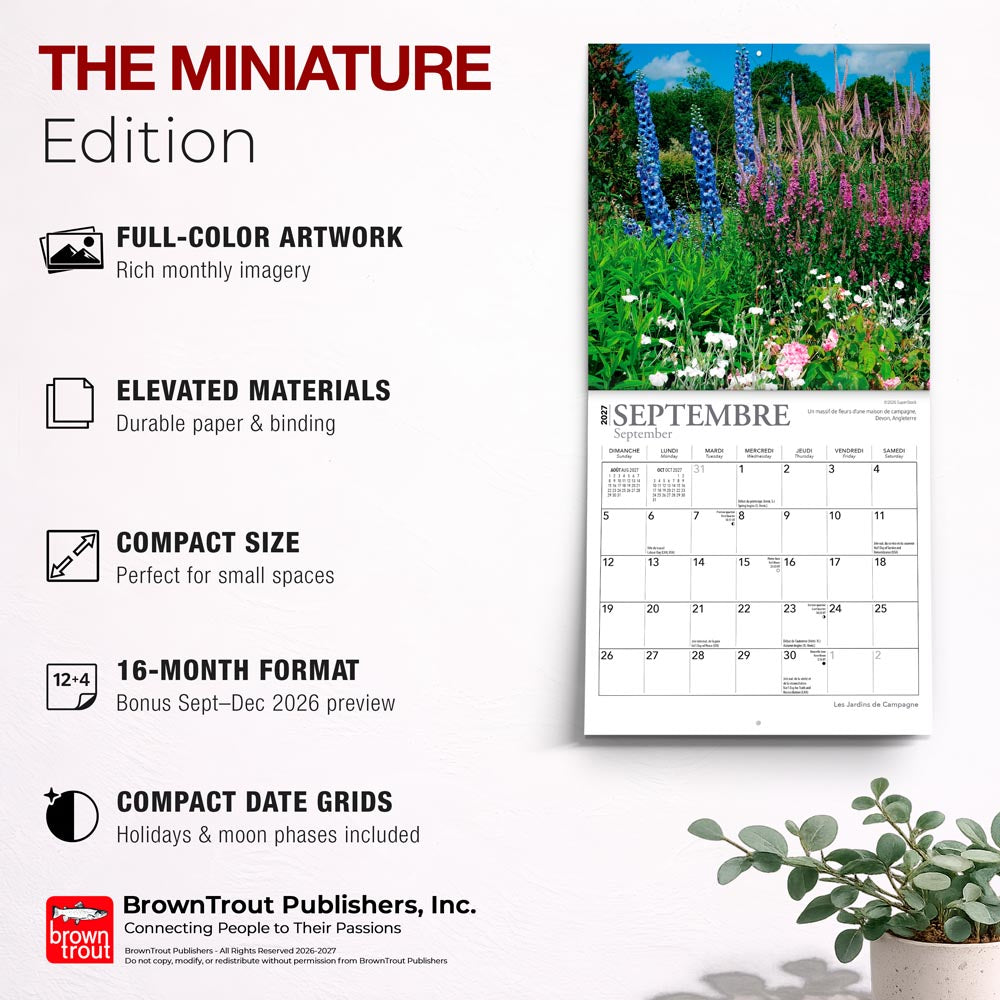 Les Jardins de Campagne | 2027 7 x 14 Inch (Hanging) Monthly Mini Wall Calendar | French Language