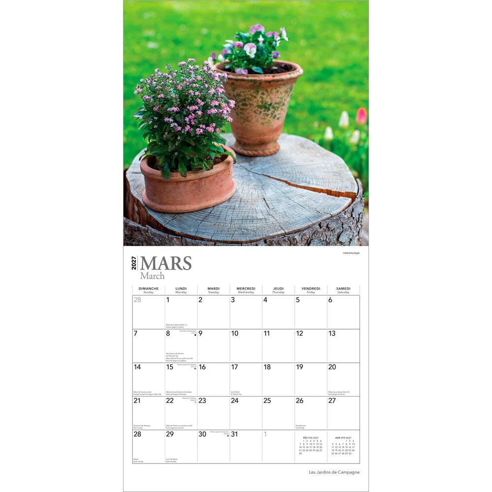 Les Jardins de Campagne | 2027 12 x 24 Inch (Hanging) Monthly Square Wall Calendar | French Language