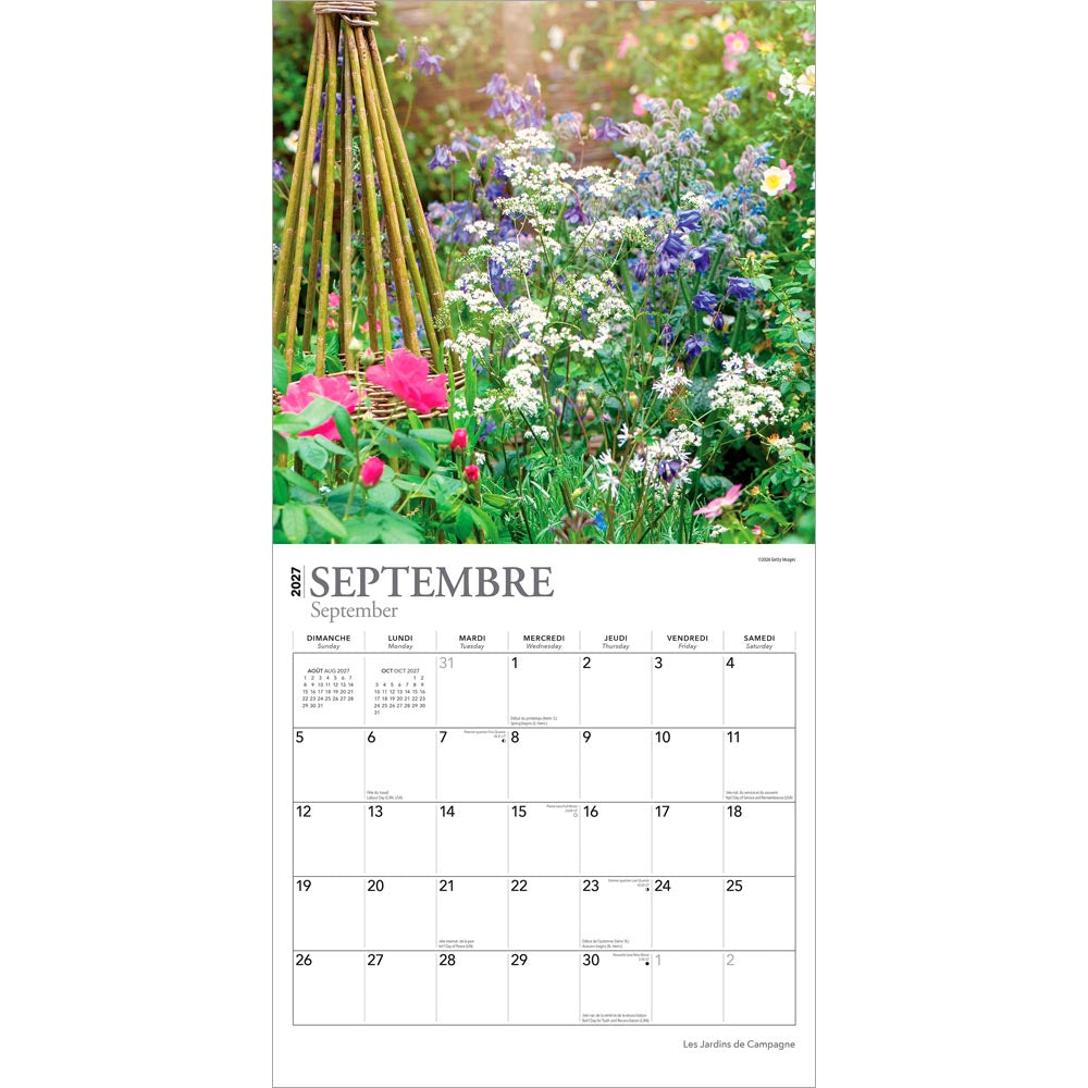 Les Jardins de Campagne | 2027 12 x 24 Inch (Hanging) Monthly Square Wall Calendar | French Language