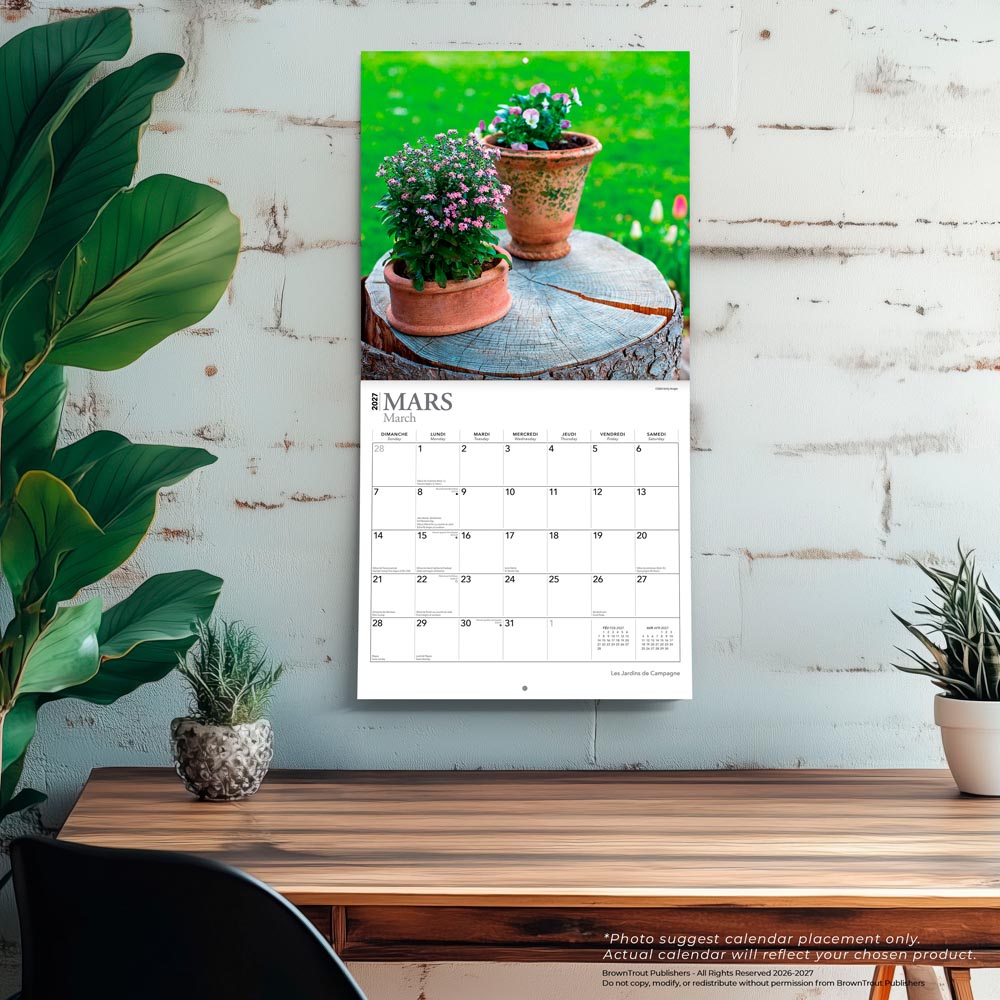 Les Jardins de Campagne | 2027 12 x 24 Inch (Hanging) Monthly Square Wall Calendar | French Language