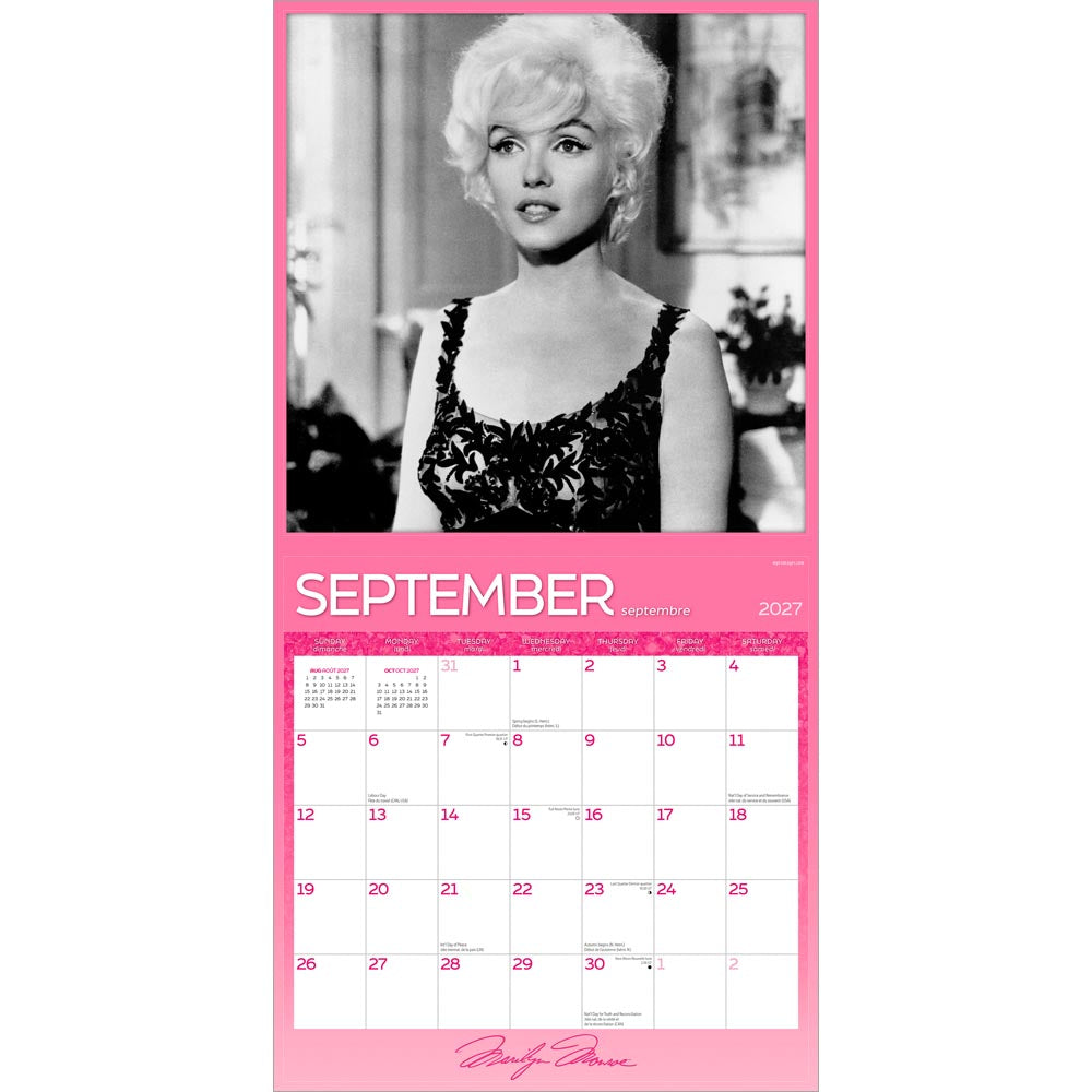 Marilyn Monroe OFFICIAL | 2027 12 x 24 Inch (Hanging) Monthly Square Wall Calendar | English/French Bilingual