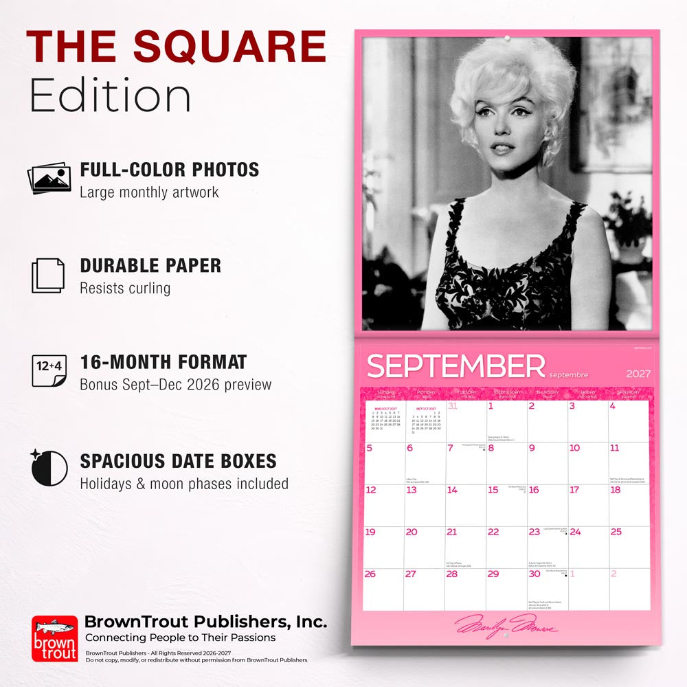 Marilyn Monroe OFFICIAL | 2027 12 x 24 Inch (Hanging) Monthly Square Wall Calendar | English/French Bilingual