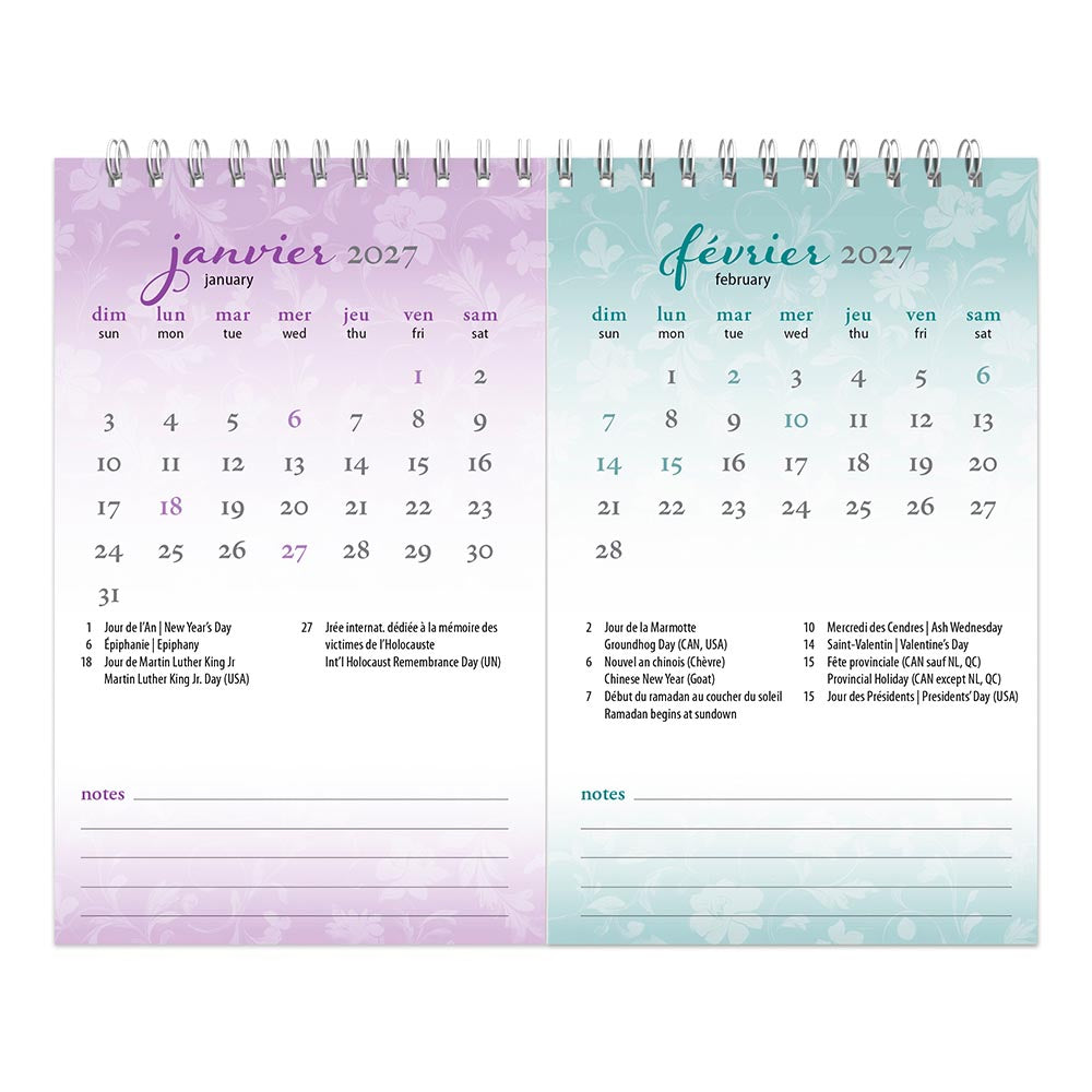 Beaute Toscane | 2027 7.5 x 6 Inch Monthly Double-View Easel Desk Calendar | French Language