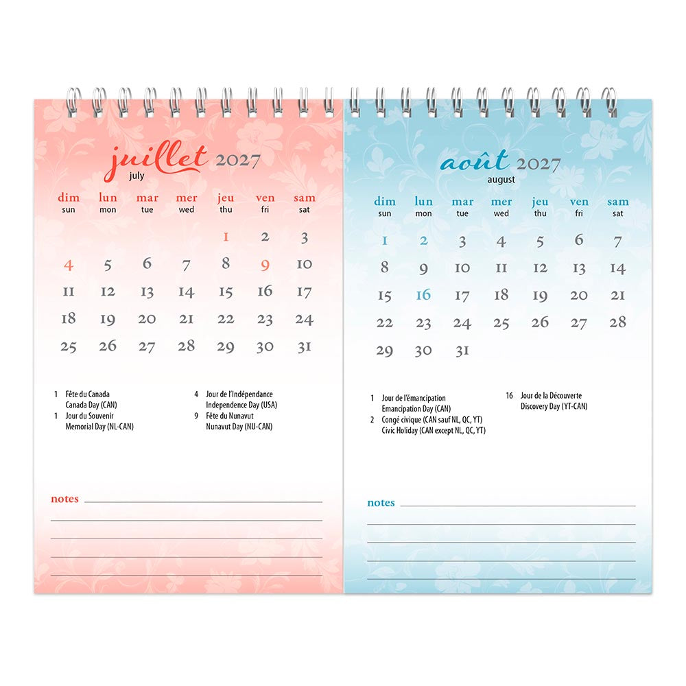 Beaute Toscane | 2027 7.5 x 6 Inch Monthly Double-View Easel Desk Calendar | French Language