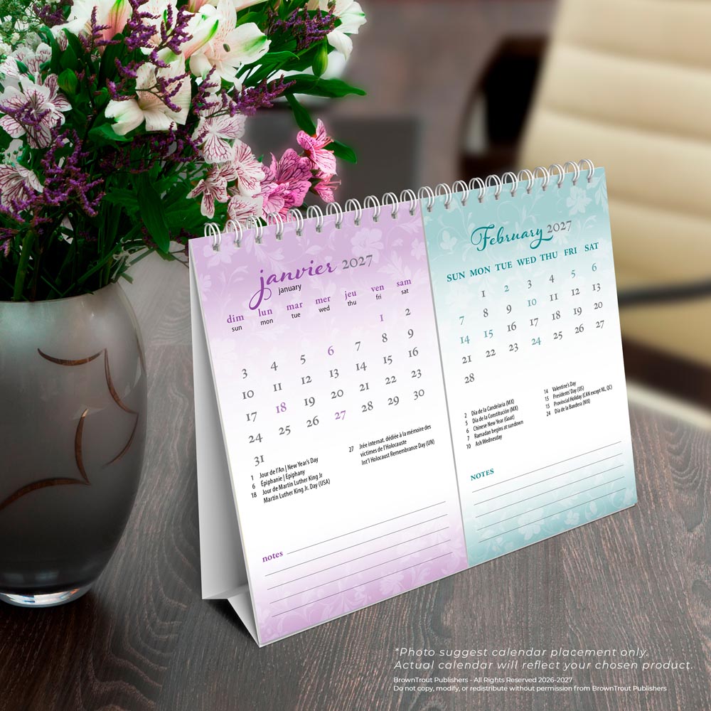 Beaute Toscane | 2027 7.5 x 6 Inch Monthly Double-View Easel Desk Calendar | French Language