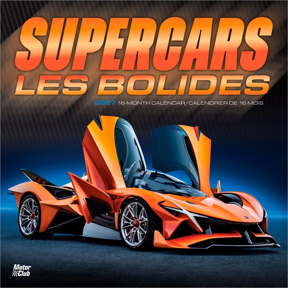 Supercars | 2027 12 x 24 Inch (Hanging) Monthly Square Wall Calendar | English/French Bilingual