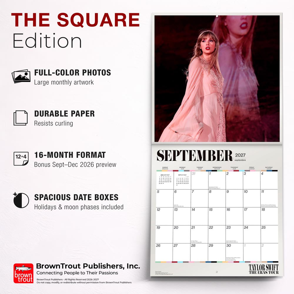 Taylor Swift OFFICIAL | 2027 12 x 24 Inch (Hanging) Monthly Square Wall Calendar | English/French Bilingual