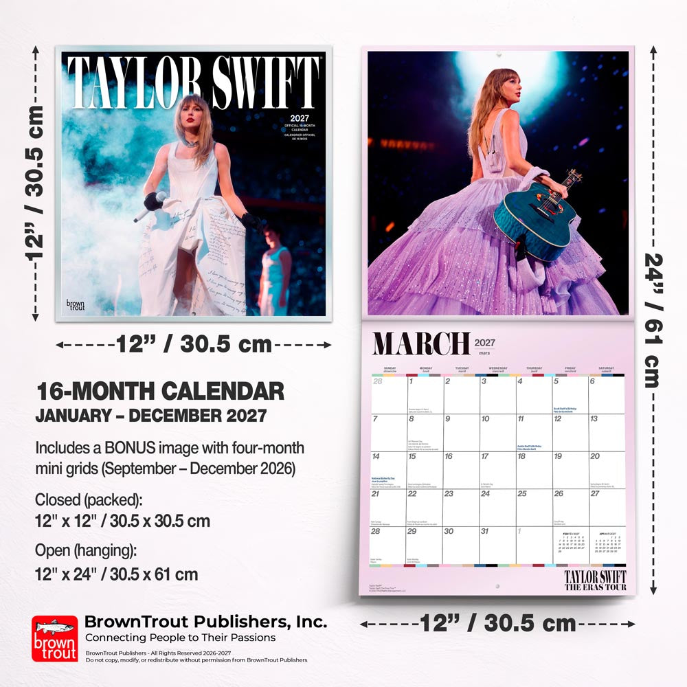 Taylor Swift OFFICIAL | 2027 12 x 24 Inch (Hanging) Monthly Square Wall Calendar | English/French Bilingual