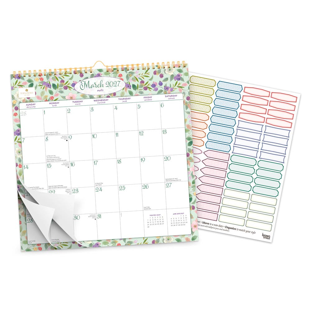 House of Turnowsky OFFICIAL | 2027 12 x 12 Inch (Hanging) Monthly Square Wire-O Calendar | Sticker Sheet | English/French Bilingual