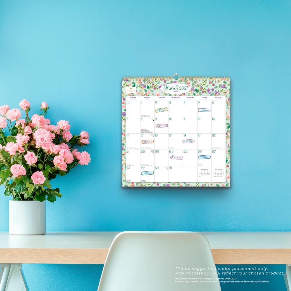 House of Turnowsky OFFICIAL | 2027 12 x 12 Inch (Hanging) Monthly Square Wire-O Calendar | Sticker Sheet | English/French Bilingual