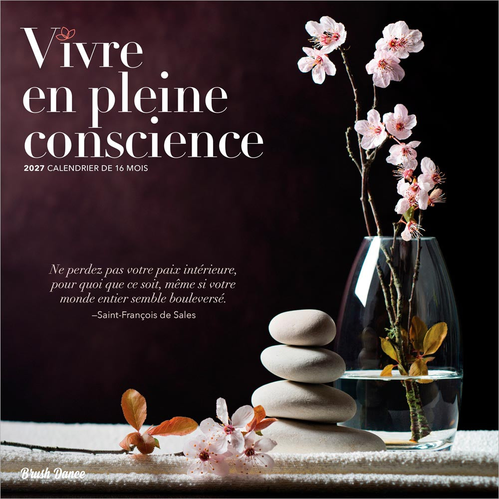 Vivre en pleine conscience | 2027 12 x 24 Inch (Hanging) Monthly Square Wall Calendar | French Language