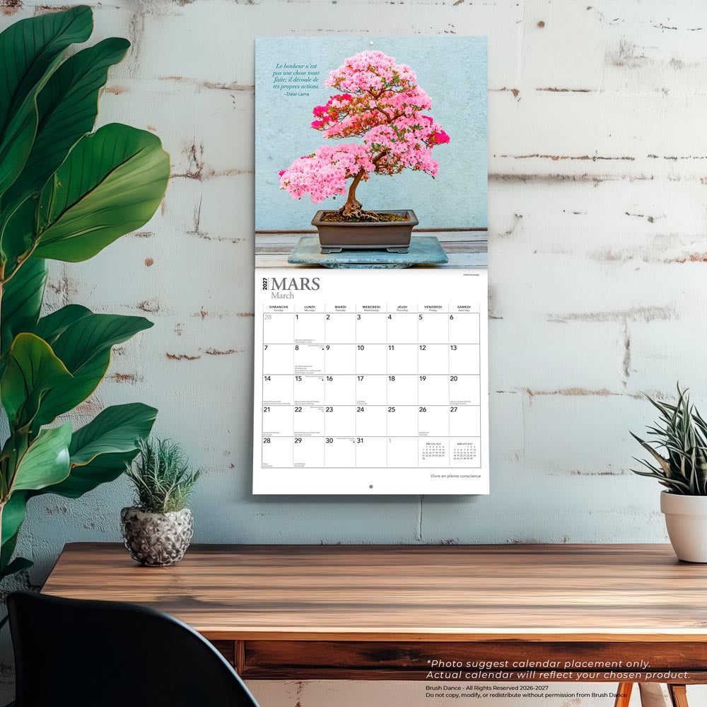 Vivre en pleine conscience | 2027 12 x 24 Inch (Hanging) Monthly Square Wall Calendar | French Language