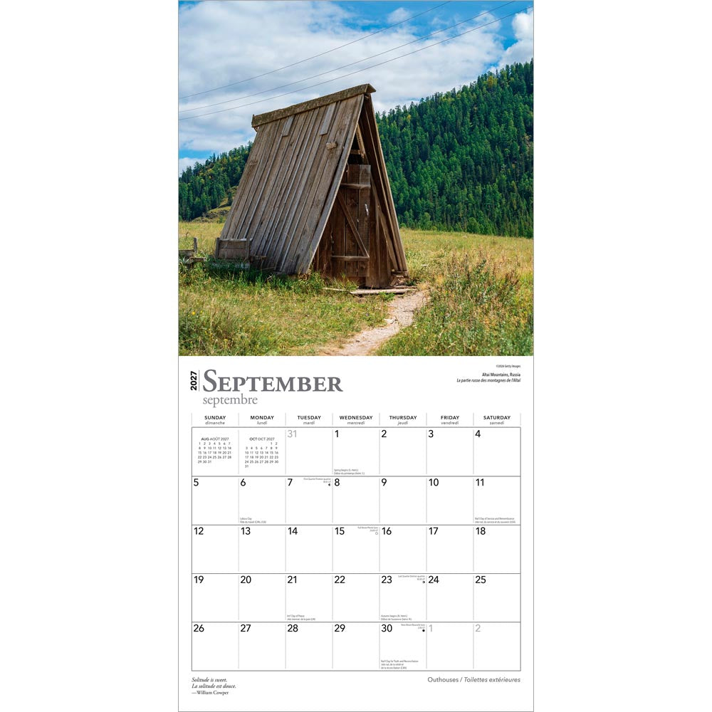 Outhouses | 2027 12 x 24 Inch (Hanging) Monthly Square Wall Calendar | English/French Bilingual
