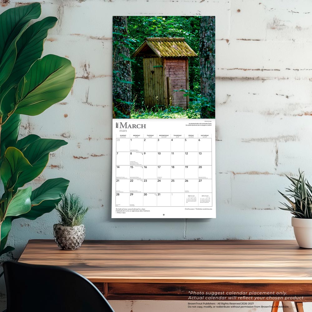 Outhouses | 2027 12 x 24 Inch (Hanging) Monthly Square Wall Calendar | English/French Bilingual