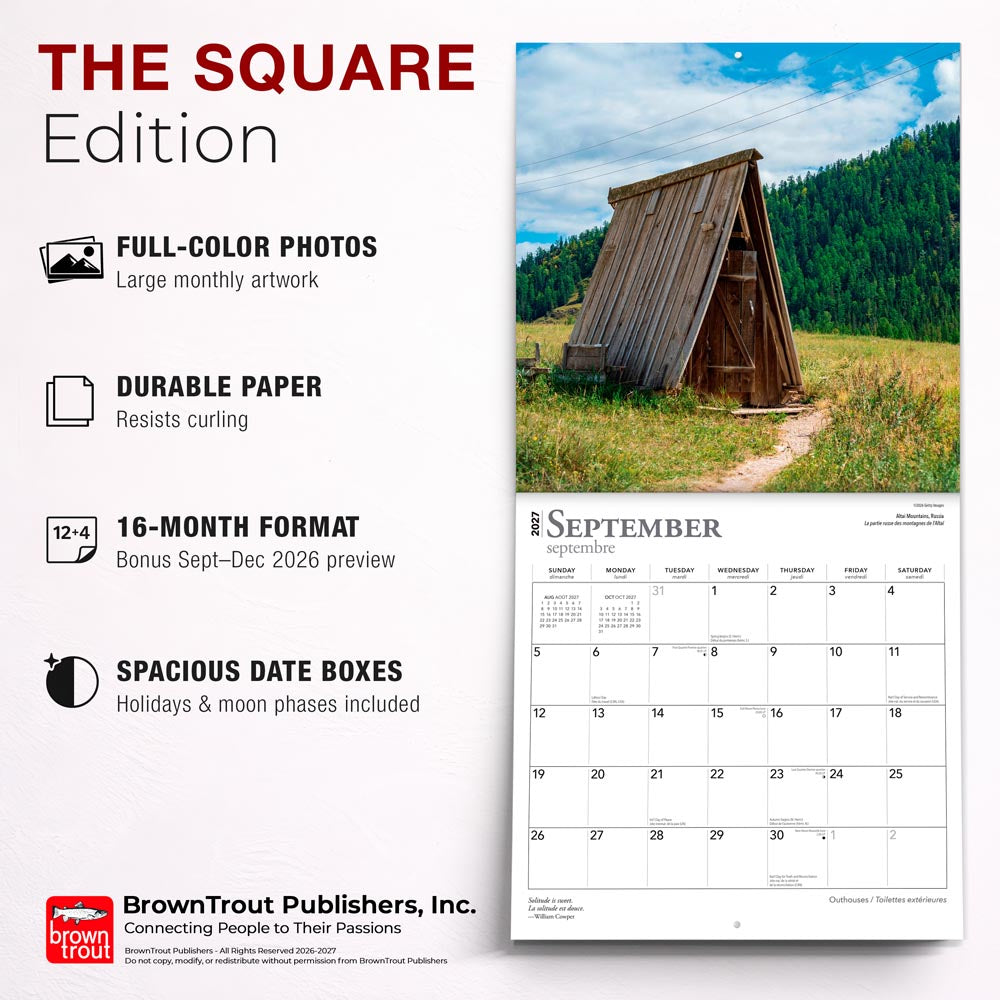 Outhouses | 2027 12 x 24 Inch (Hanging) Monthly Square Wall Calendar | English/French Bilingual